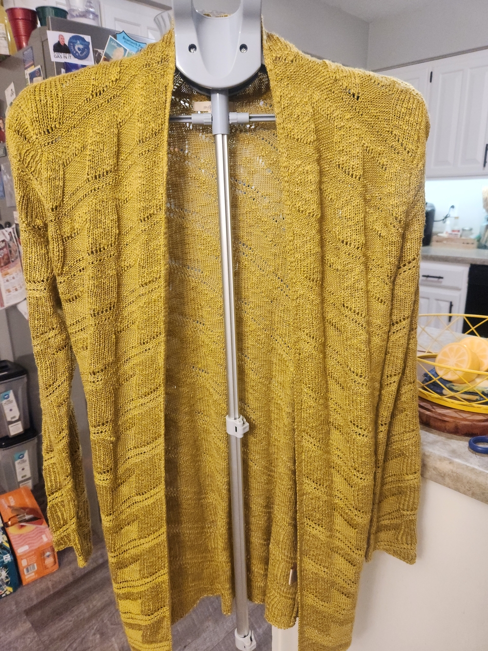 Mystree Mustard Open-Front Knit Cardigan